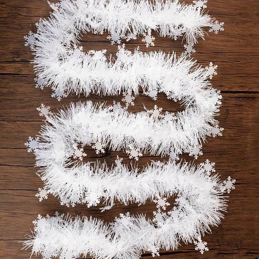 White Christmas Metallic Tinsel Garland Snowflake Thickened 5 Layers 6m/12m