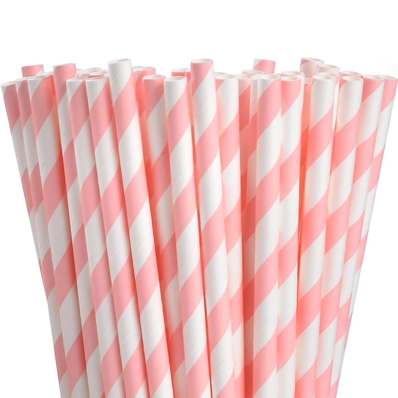 Baby pink striped biodegradable paper straw for drinks