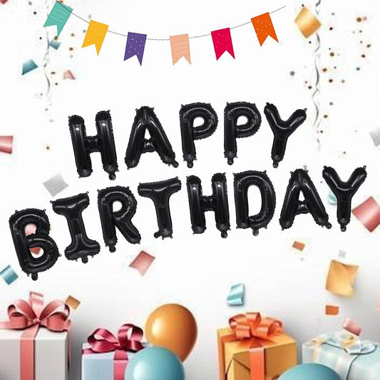 16 Inch Happy Birthday word foil letter balloon bunting banner black color for birthday party, kids, girls, boys, man and woman  