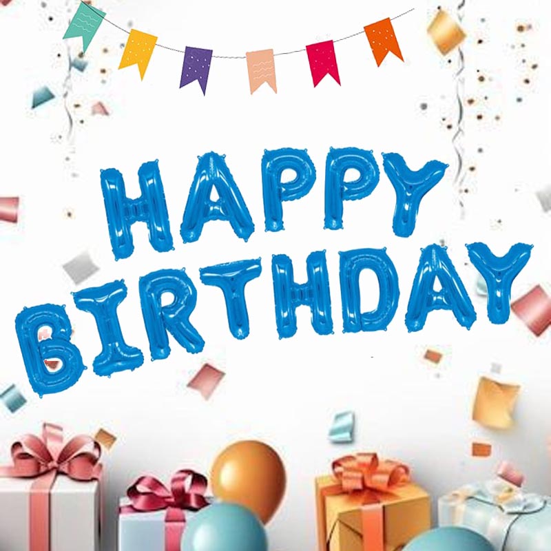 16 Inch Happy Birthday word foil letter balloon bunting banner blue color for birthday party, kids, girls, boys, man and woman  