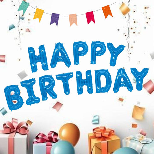 16 Inch Happy Birthday word foil letter balloon bunting banner blue color for birthday party, kids, girls, boys, man and woman  