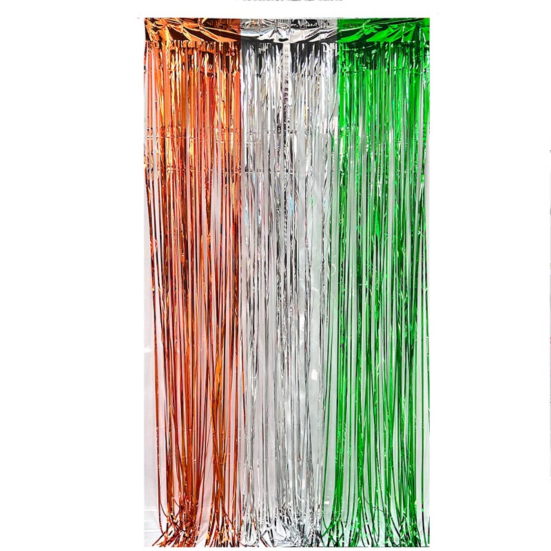 Bronze, silver and green colored party backdrop foil fringe curtains, foil tinsel streamers for party decorations, photo booth, wedding, engagement, birthday, baby shower, disco party