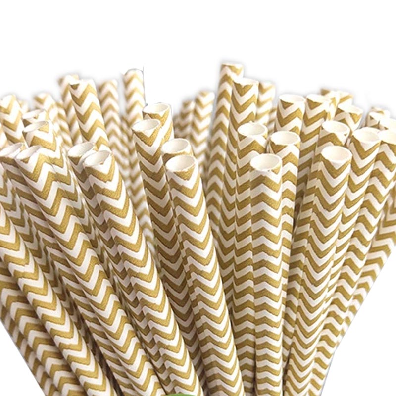 Brown and white wave patterned biodegradable paper straw for drinks