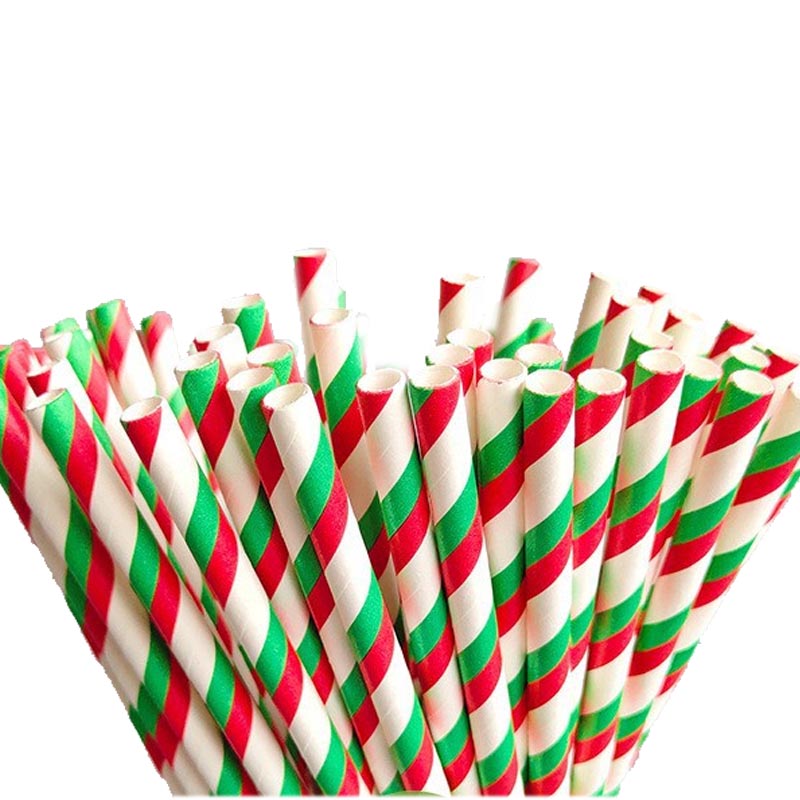 Christmas red and green striped biodegradable paper straw for drinks