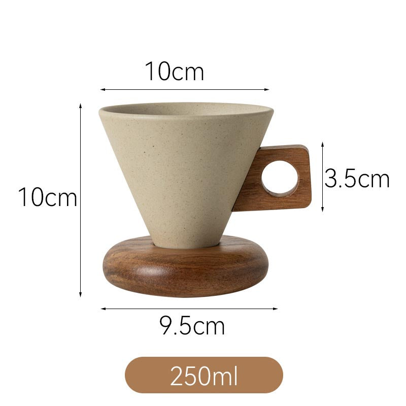 Cone Shape Ceramic Coffee Cup 1 Set 250ml with Wood Handle and Stand