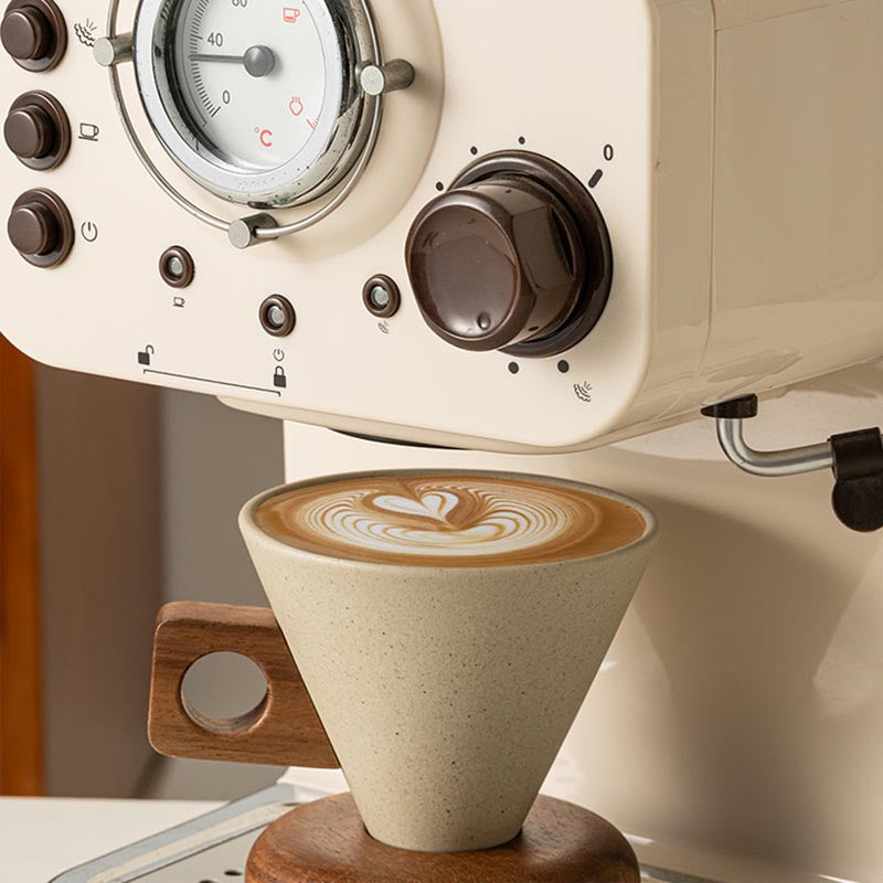 Cone Shape Ceramic Coffee Cup 1 Set 250ml with Wood Handle and Stand