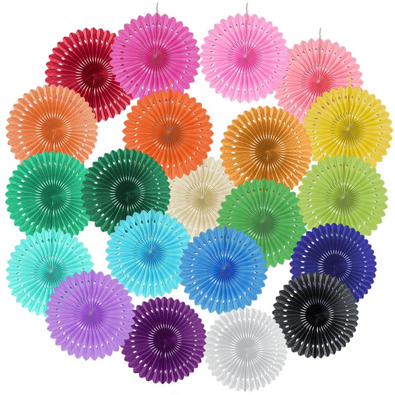 Multi-colored colorful paper fans, wall decoration, hanging decoration for parties, wedding, engagement, anniversary,  graduation. birthday, baby shower