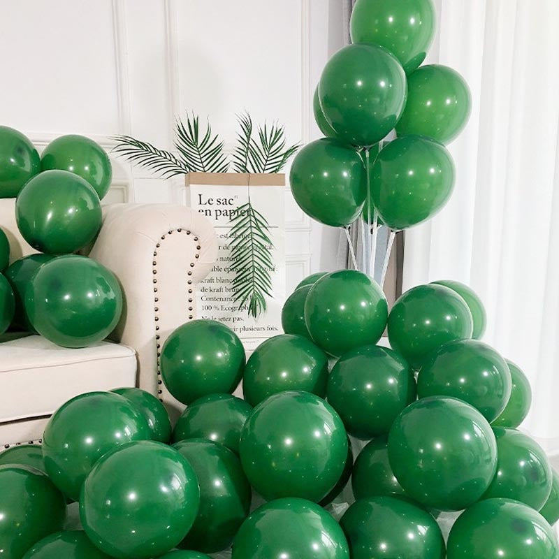 Dark green matte thickened round latex party balloons for birthday, wedding, graduation, baby shower, engagement, anniversary decorations. 