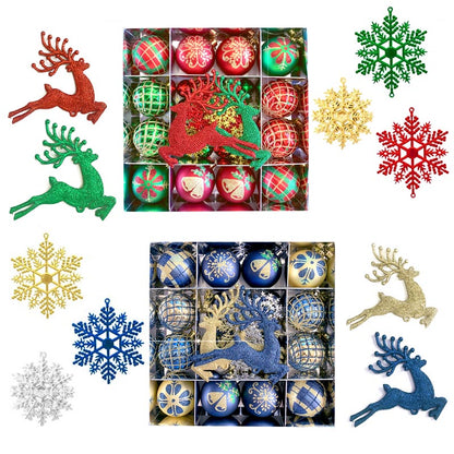 Christmas Balls Ornament with Christmas Reindeer Set 45Pcs