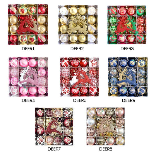 Christmas Balls Ornament with Christmas Reindeer Set 45Pcs