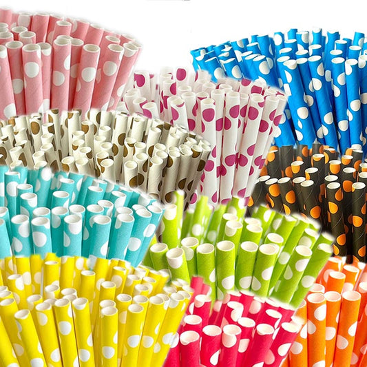 Colorful dot patterned biodegradable paper straw for drinks