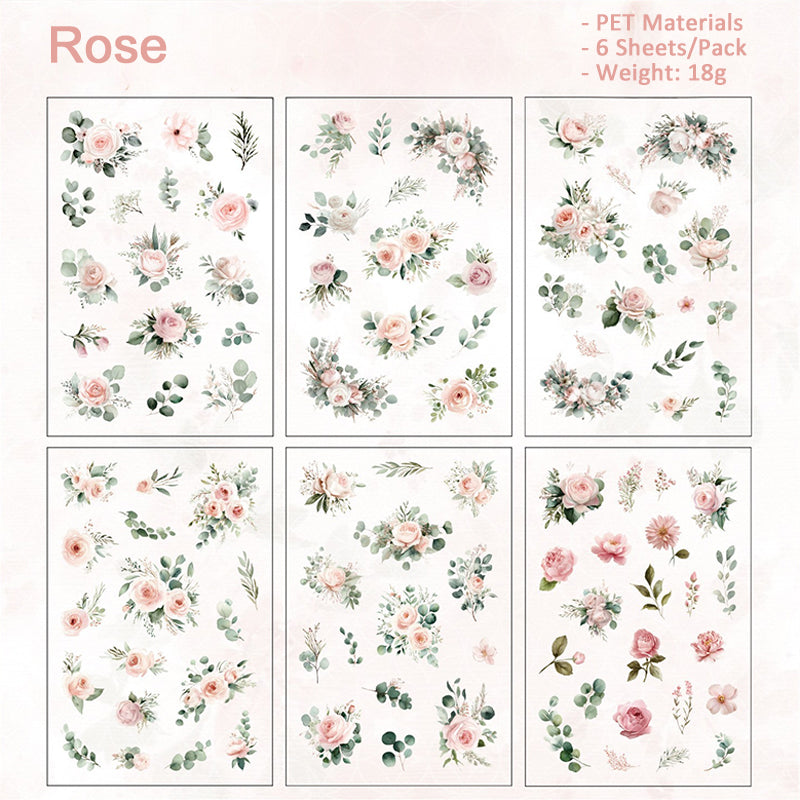 Flower Stickers PET Waterproof Decoration 1 Pack Rose/Lily/Sunflowers