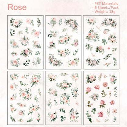 Flower Stickers PET Waterproof Decoration 1 Pack Rose/Lily/Sunflowers