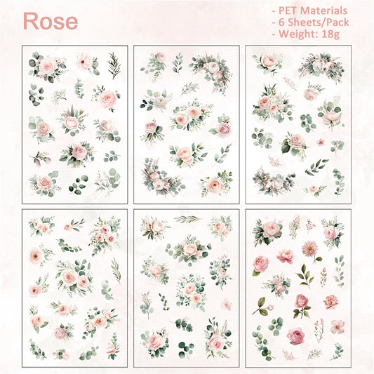 Flower Stickers PET Waterproof Decoration 1 Pack Rose/Lily/Sunflowers
