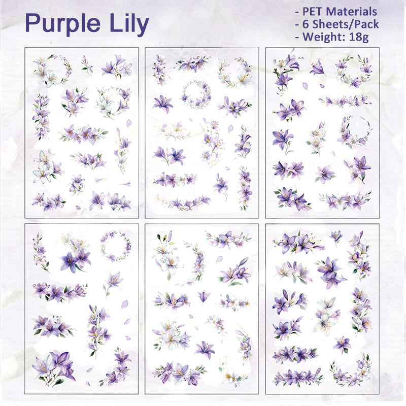 Flower Stickers PET Waterproof Decoration 1 Pack Rose/Lily/Sunflowers