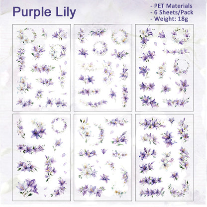 Flower Stickers PET Waterproof Decoration 1 Pack Rose/Lily/Sunflowers
