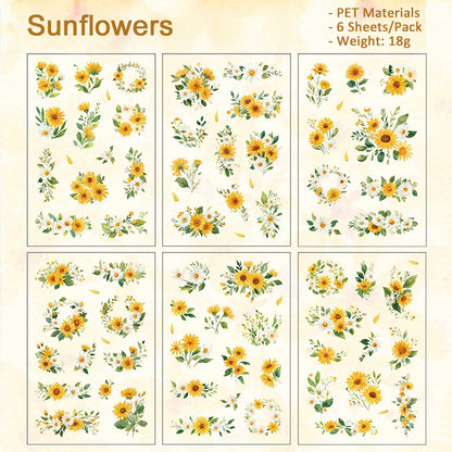Flower Stickers PET Waterproof Decoration 1 Pack Rose/Lily/Sunflowers