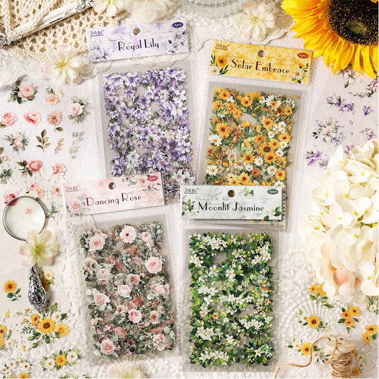 Flower Stickers PET Waterproof Decoration 1 Pack Rose/Lily/Sunflowers