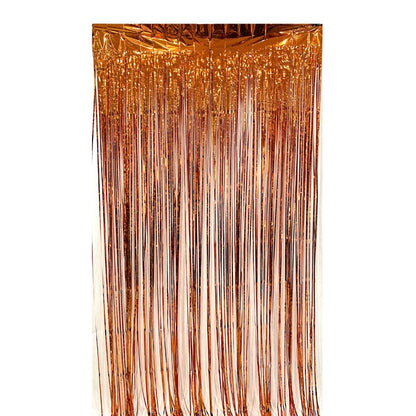 Glossy bronze color party backdrop foil fringe curtains, foil tinsel streamers for party decorations, photo booth, wedding, engagement, birthday, baby shower, disco party