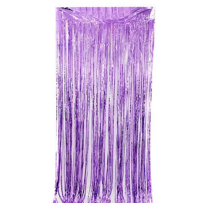 Glossy light purple color party backdrop foil fringe curtains, foil tinsel streamers for party decorations, photo booth, wedding, engagement, birthday, baby shower, disco party