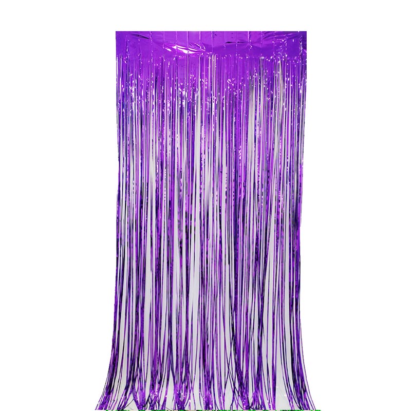 Glossy purple color party backdrop foil fringe curtains, foil tinsel streamers for party decorations, photo booth, wedding, engagement, birthday, baby shower, disco party