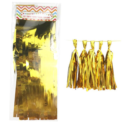Gold color tassels garland tissue paper banner for any party decorations, hangings, ceiling decorations, for birthday, wedding, anniversary, engagement, graduation, baby shower
