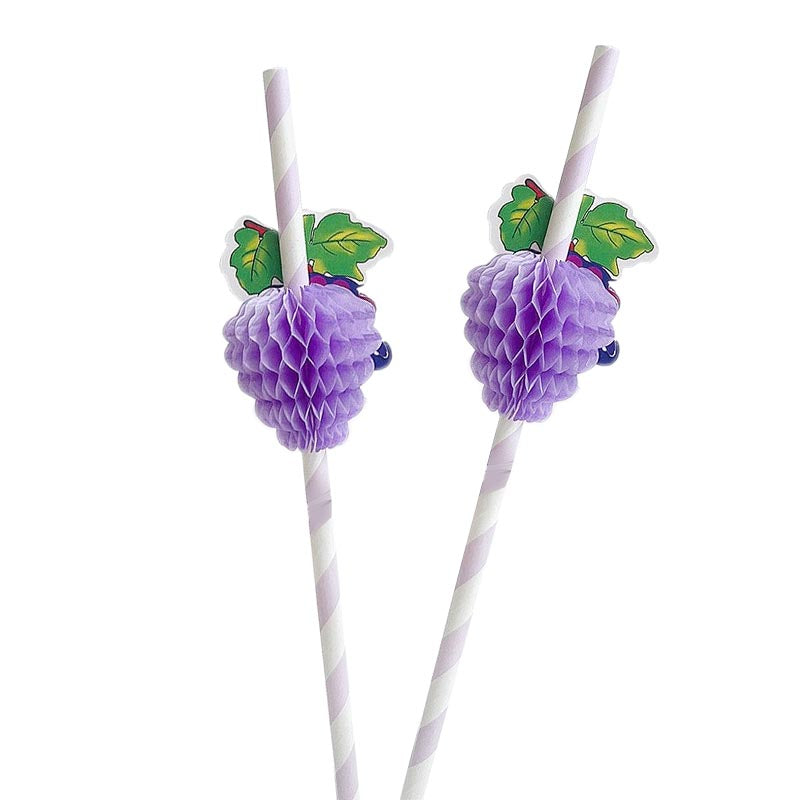 Grape honeycomb ball decorative striped purple paper straw for party drinks