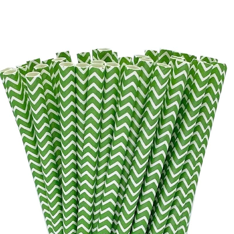 Green and white wave patterned biodegradable paper straw for drinks