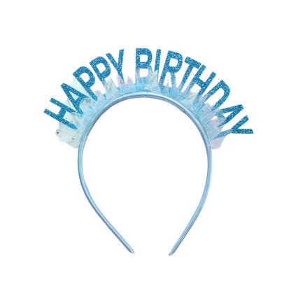 Elegant shiny blue color with gauze happy birthday party hat, headband for birthday girls, woman. suitable for all ages. 