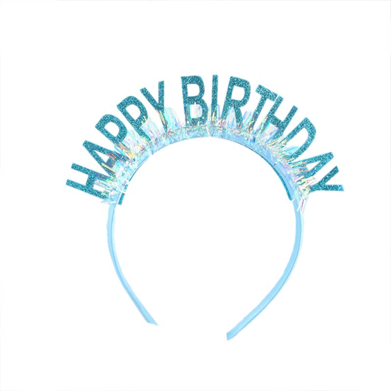 Elegant shiny blue color happy birthday party hat, headband for birthday girls, woman. suitable for all ages. 