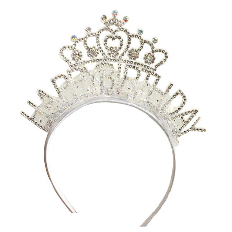 Elegant shiny happy birthday crown party hat headband for birthday girls, woman. 