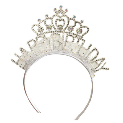 Elegant shiny happy birthday crown party hat headband for birthday girls, woman. 