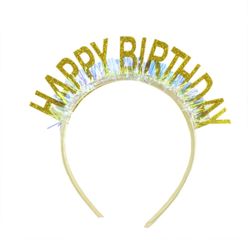 Elegant shiny gold color happy birthday party hat, headband for birthday girls, woman. suitable for all ages. 