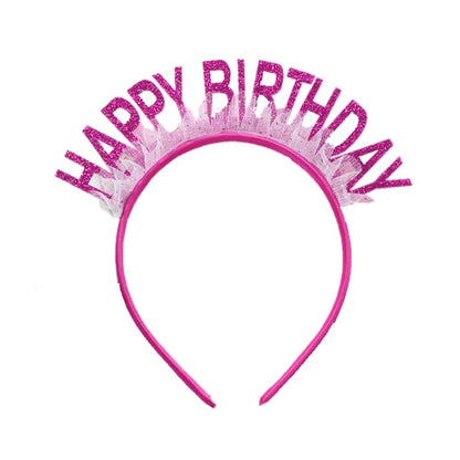 Elegant shiny hot pink color with gauze happy birthday party hat, headband for birthday girls, woman. suitable for all ages. 