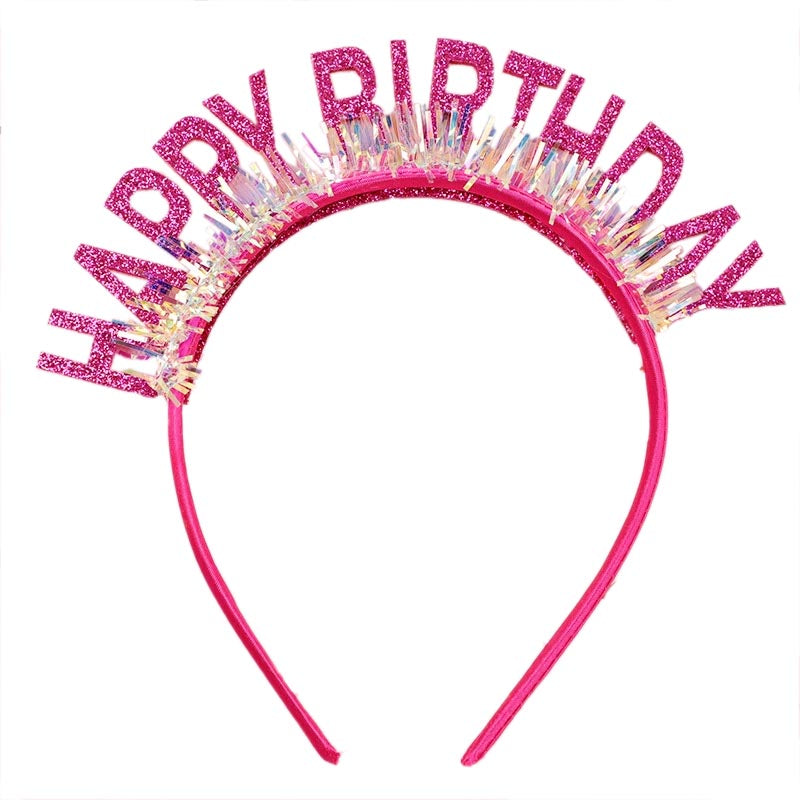 Elegant shiny hot pink color happy birthday party hat, headband for birthday girls, woman. suitable for all ages. 