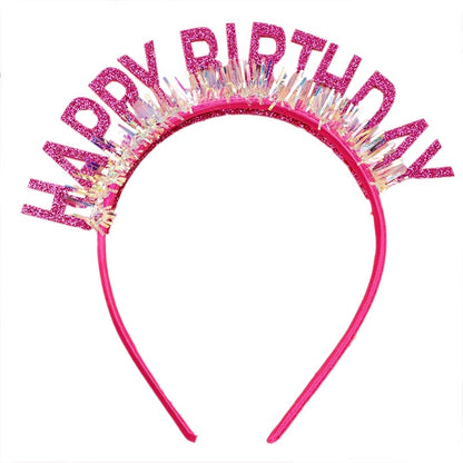 Elegant shiny hot pink color happy birthday party hat, headband for birthday girls, woman. suitable for all ages. 