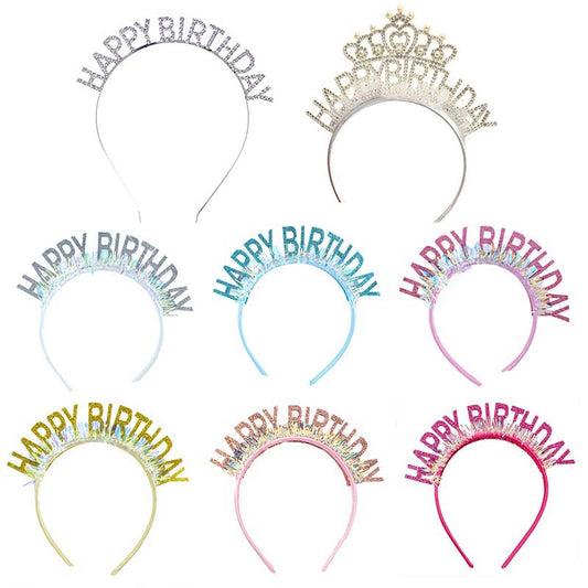 Elegant, Shiny Happy Birthday Crown Party Hat Headband with Pearl for Birthday girls, woman. Be the most beautiful and prettiest Birthday girls, Birthday Queen, Birthday Princess. For all ages Birthday.