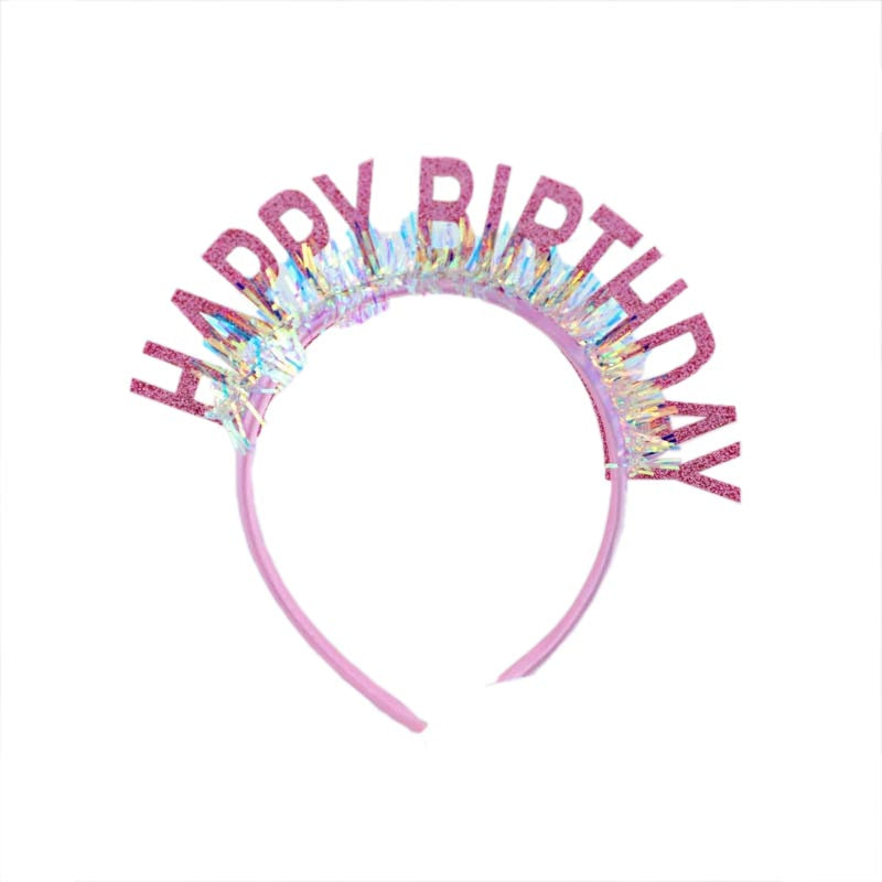 Elegant shiny pink color happy birthday party hat, headband for birthday girls, woman. suitable for all ages. 