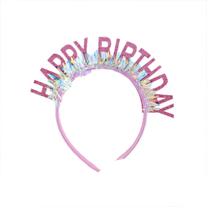 Elegant shiny pink color happy birthday party hat, headband for birthday girls, woman. suitable for all ages. 