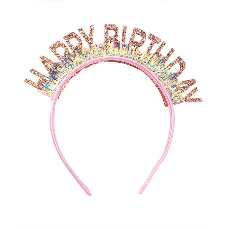 Elegant shiny rose gold color happy birthday party hat, headband for birthday girls, woman. suitable for all ages. 