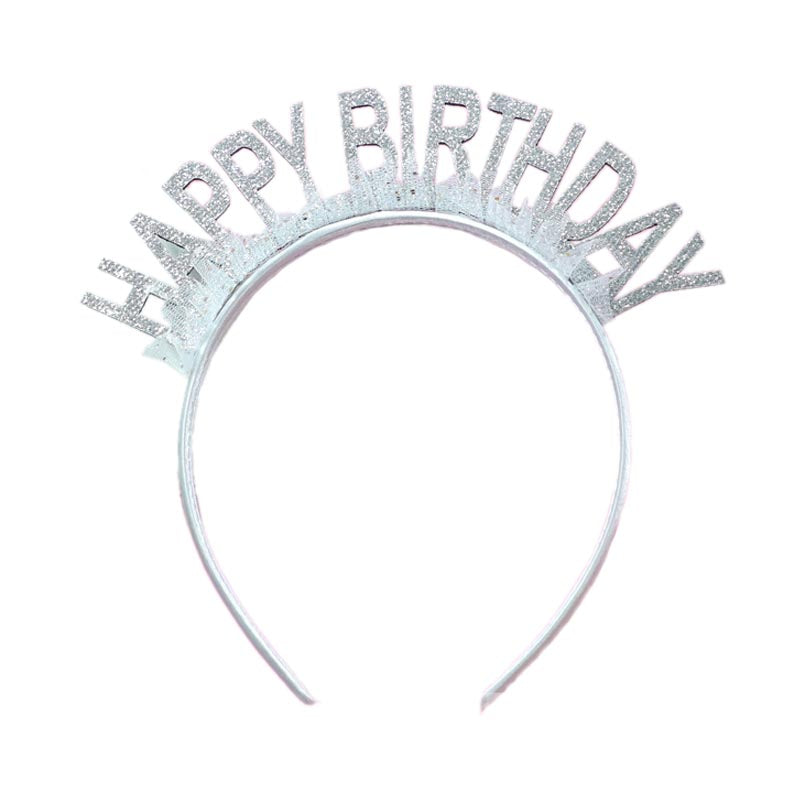 Elegant shiny silver color with gauze happy birthday party hat, headband for birthday girls, woman. suitable for all ages. 