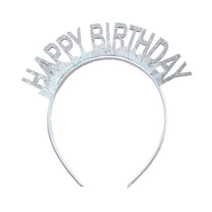 Elegant shiny silver color with gauze happy birthday party hat, headband for birthday girls, woman. suitable for all ages. 