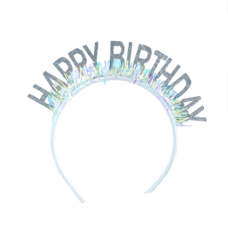 Elegant shiny silver color happy birthday party hat, headband for birthday girls, woman. suitable for all ages. 