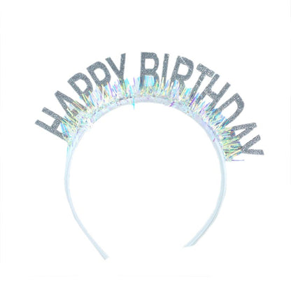 Elegant shiny silver color happy birthday party hat, headband for birthday girls, woman. suitable for all ages. 