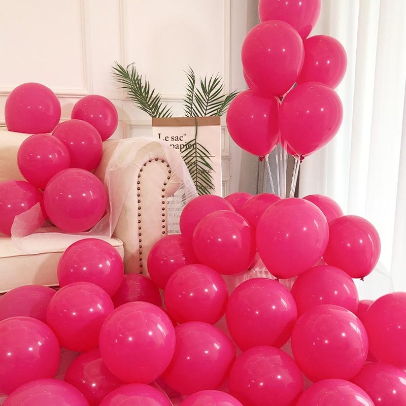 Hot pink matte thickened round latex party balloons for birthday, wedding, graduation, baby shower, engagement, anniversary decorations. 