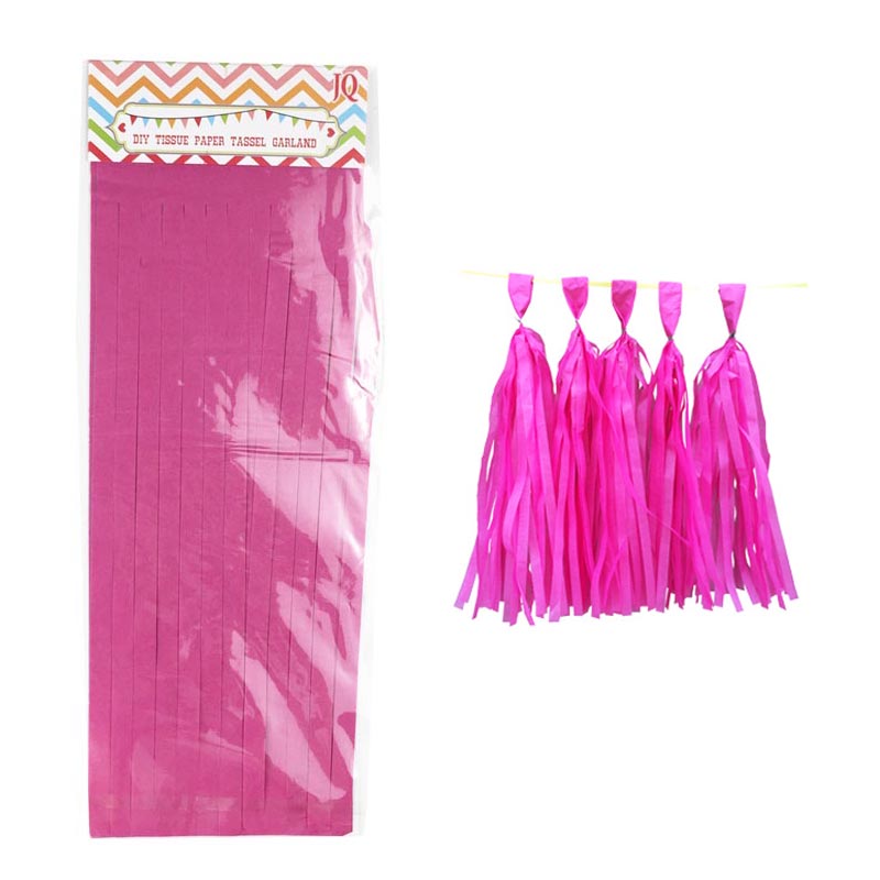 hot pink color tassels garland tissue paper banner for any party decorations, hangings, ceiling decorations, for birthday, wedding, anniversary, engagement, graduation, baby shower