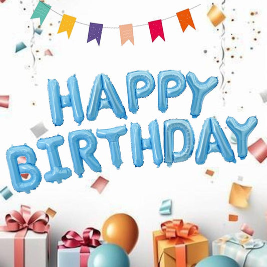 16 Inch Happy Birthday word foil letter balloon bunting banner light blue color for birthday party, kids, girls, boys, man and woman 