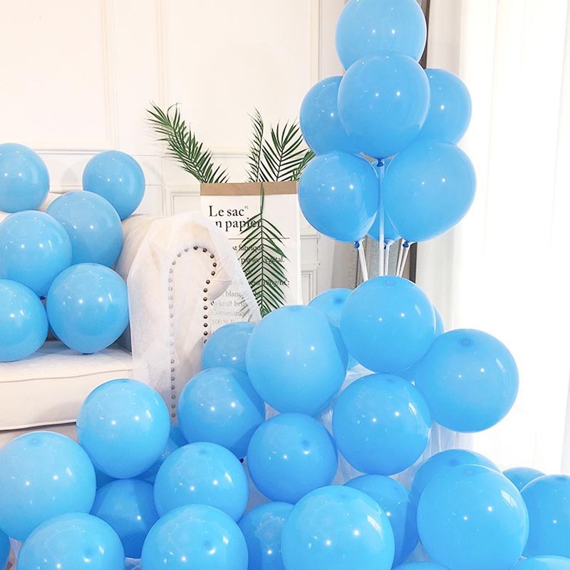 Light blue shy blue matte thickened round latex party balloons for birthday, wedding, graduation, baby shower, engagement, anniversary decorations. 