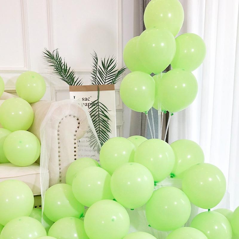 Light green matte thickened round latex party balloons for birthday, wedding, graduation, baby shower, engagement, anniversary decorations. 