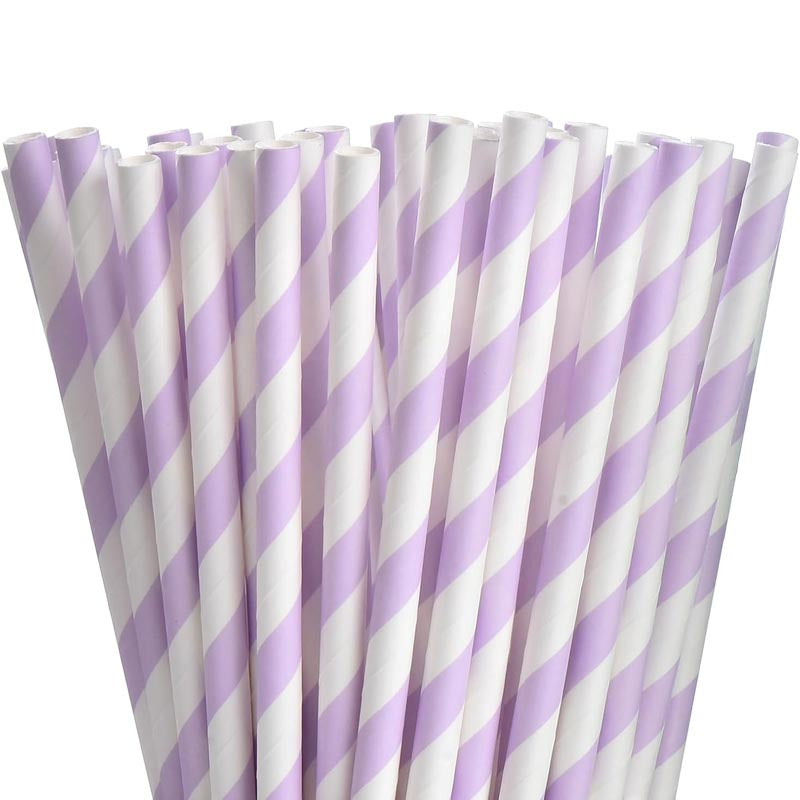 Light purple striped biodegradable paper straw for drinks